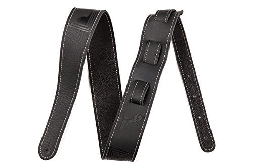 Genuine Fender Monogrammed Logo Adjustable Leather Guitar Strap - Black
