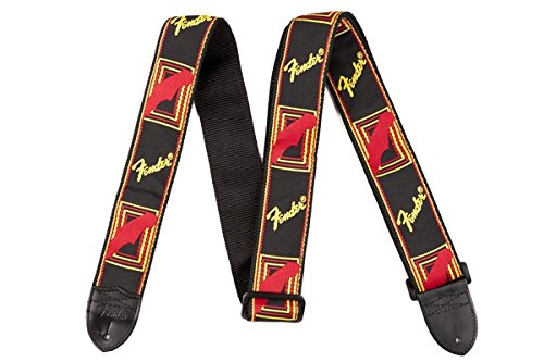 Genuine Fender 2" Monogrammed Adjustable Guitar Strap w/ Logo, Black/Yellow/Red