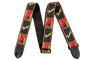 Genuine Fender 2" Monogrammed Adjustable Guitar Strap w/ Logo, Black/Yellow/Red