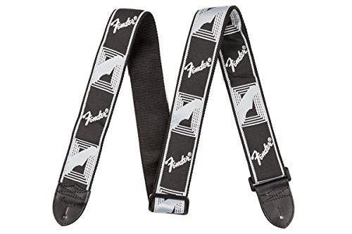 Genuine Fender 2" Monogrammed Adjustable Guitar Strap w/ Fender Logo, Black/Grey