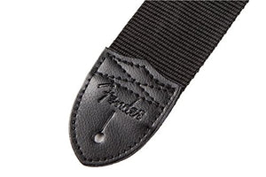 Genuine Fender 2" Nylon Adjustable Black Guitar Strap w/ Logo, Lightning Bolt