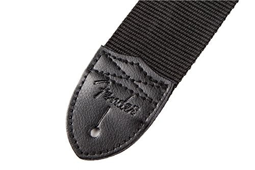 Genuine Fender 2" Nylon Adjustable Black Guitar Strap w/ Logo, Lightning Bolt