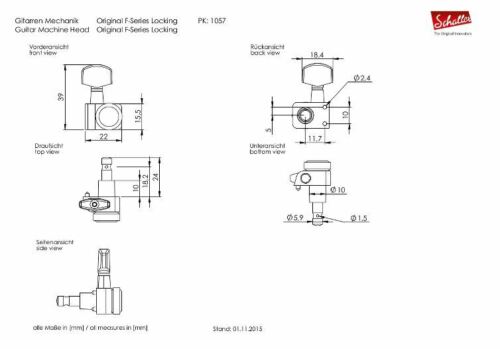 Schaller Germany F-Series 6-InLine 2-Pin Locking Tuners for Strat/Tele - CHROME