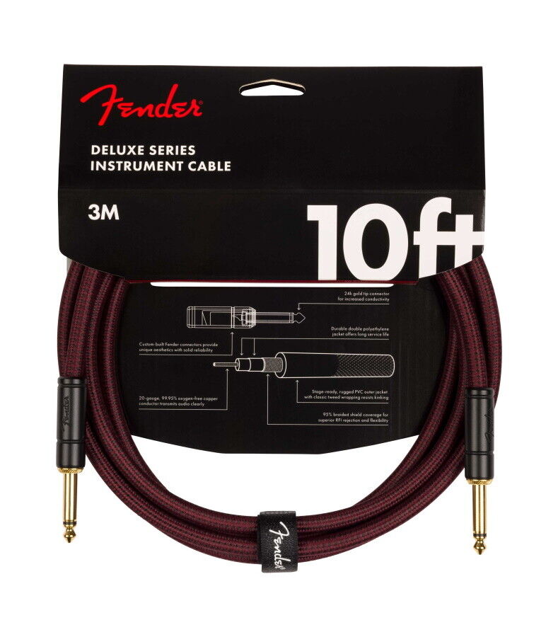 Fender Deluxe TWEED Electric Guitar/Instrument Cable, 10' ft, OXBLOOD RED