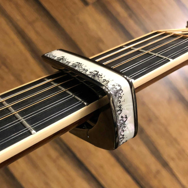 Thalia Deluxe Series Guitar Capo - White Pearl Waves, Black Chrome