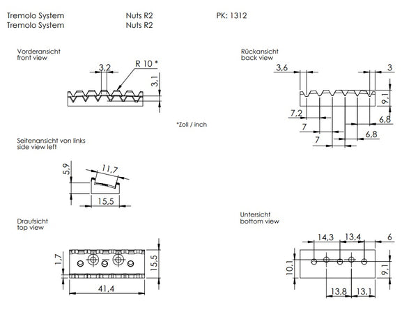 Schaller Germany Floyd Rose Tremolo Kit - Ruthenium with 42mm Block, R2 Nut