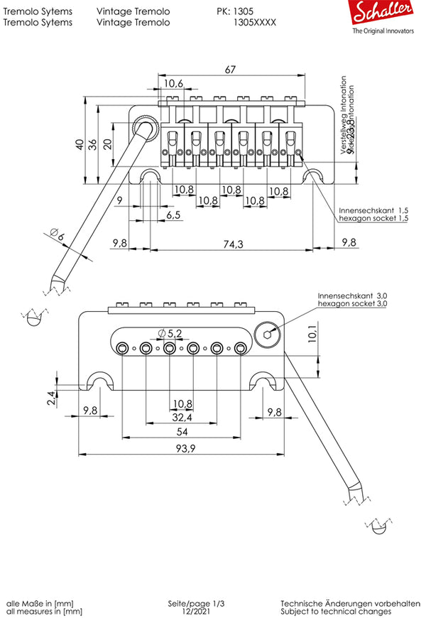 Schaller Germany Vintage Tremolo with Roller Saddles for Fender Strat, BLACK