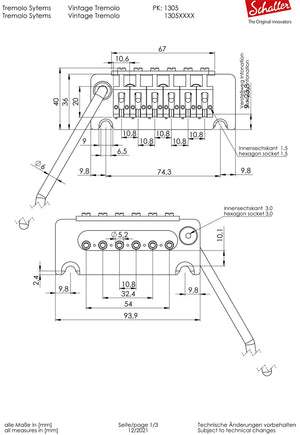 Schaller Germany Vintage Tremolo with Roller Saddles for Fender Strat, RUTHENIUM
