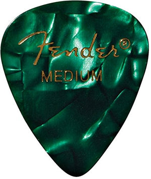 Fender 351 Premium Celluloid Guitar Picks - MEDIUM, GREEN MOTO 12-Pack (1 Dozen)