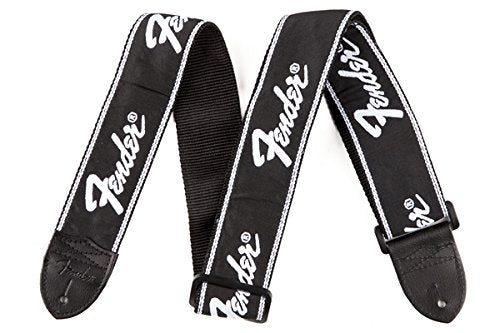 Genuine Fender 2" Wide Black Nylon Adjustable Guitar Strap - Running Logo