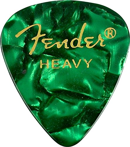 Fender 351 Premium Celluloid Guitar Picks - HEAVY, GREEN MOTO, 12-Pack (1 Dozen)