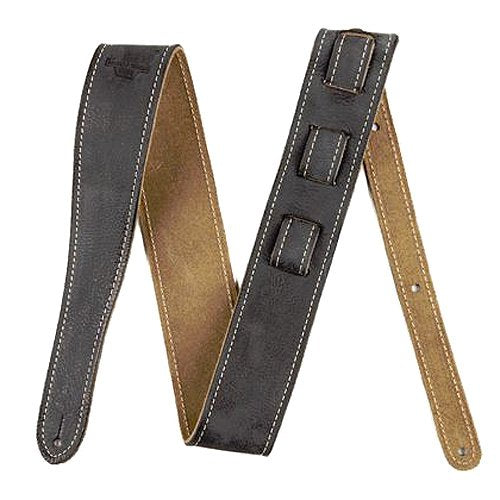 Genuine Fender 2" Wide, Road Worn Adjustable Leather Guitar Strap - Black