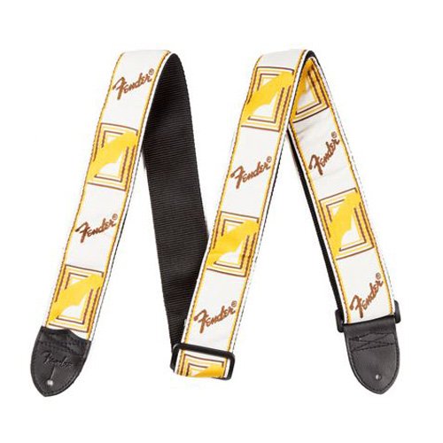 Genuine Fender 2" Monogrammed Adjustable Guitar Strap w/Logo, White/Brown/Yellow