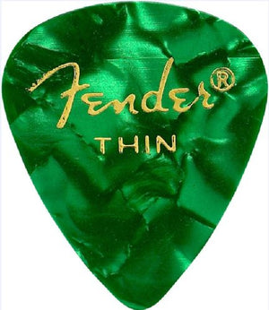 Fender 351 Premium Celluloid Guitar Picks - THIN GREEN MOTO - 12-Pack (1 Dozen)