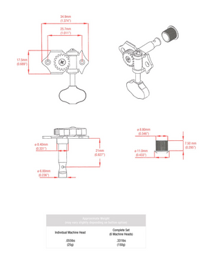 Graph Tech 3+3 Ratio Acoustic Guitar Open Back Tuners Set - NICKEL, PRN-3411-N0