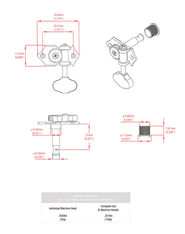 Graph Tech 3+3 Ratio Acoustic Guitar Open Back Tuners Set - NICKEL, PRN-3411-N0