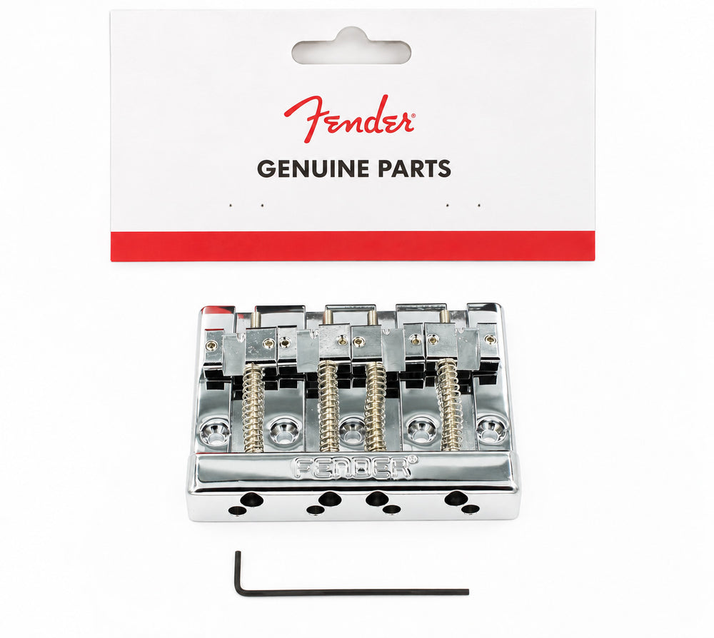 Genuine Fender CHROME HIMASS Block Logo High-Mass Bass Bridge IV w/Brass Saddles