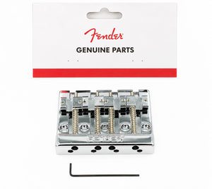 Genuine Fender CHROME HIMASS Block Logo High-Mass Bass Bridge IV w/Brass Saddles