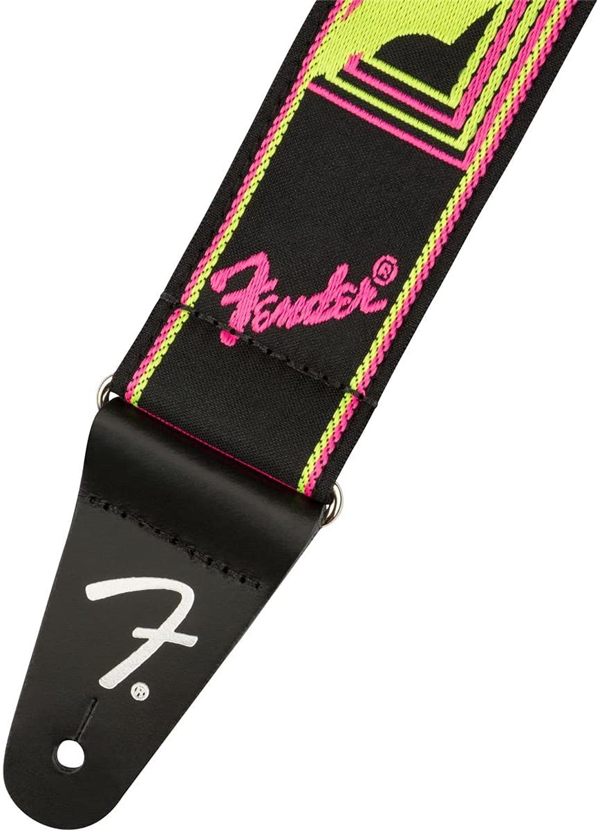 Genuine Fender Neon Monogrammed Adjustable Guitar Strap, YELLOW/PINK