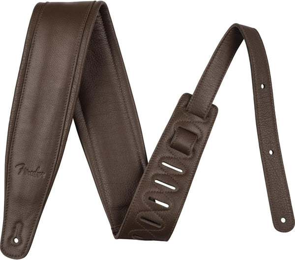 Fender Premium Luxurious Full-Grain Leather Guitar Strap, 3.5" Wide, Brown