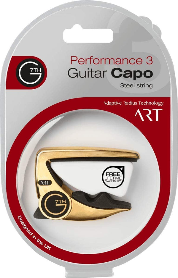 G7th Performance 3 Guitar Capo with ART, Steel String, GOLD