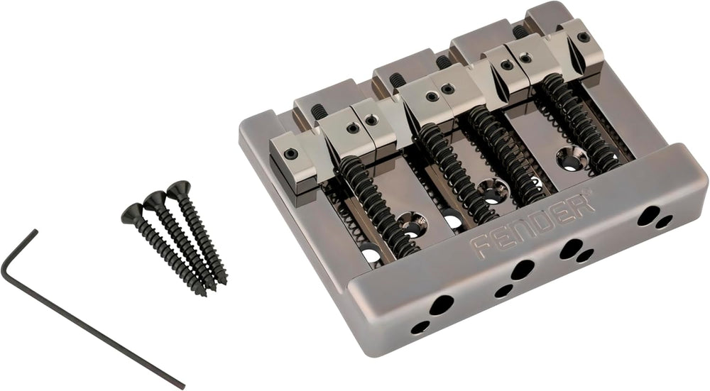 Genuine Fender HiMass 4-String Bass Bridge with BRASS Saddles, BLACK CHROME