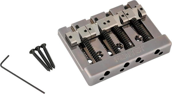 Genuine Fender HiMass 4-String Bass Bridge with BRASS Saddles, BLACK CHROME