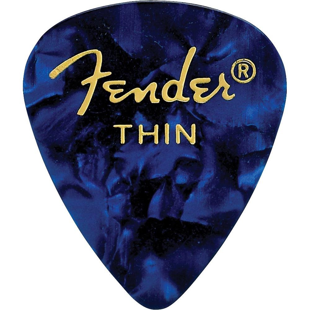 Fender 351 Premium Celluloid Guitar Picks - THIN BLUE MOTO - 12-Pack (1 Dozen)