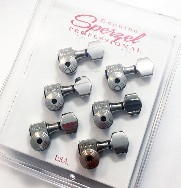 Sperzel 6-In-Line Trimlok Locking Guitar Tuners Staggered Tuning Pegs - NICKEL