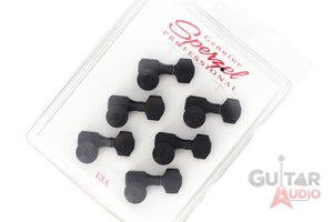 Sperzel 6-In-Line Trimlok Locking Guitar Tuners Staggered Tuning Pegs - BLACK