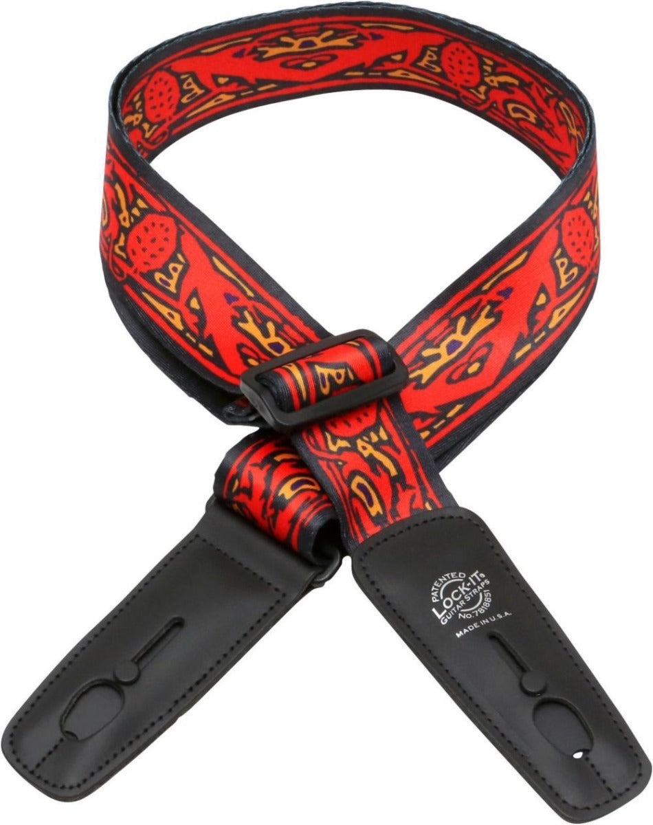 Lock-It Bob Masse Rock Art Leather End Guitar Strap - Red Thistles, LIS-037-BM7