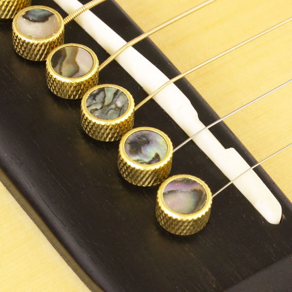D'Andrea TP2A Acoustic Guitar Bridge Tone Pins Gold Brass Set with Abalone