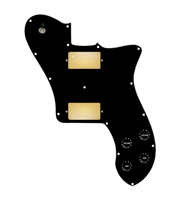 920D Custom 72 Deluxe Tele Loaded Pickguard With Gold Cool Kids Humbuckers, Black Knobs, and Black Pickguard