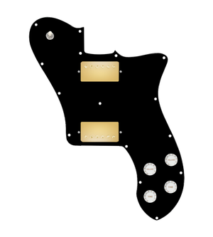 920D Custom 72 Deluxe Tele Loaded Pickguard With Gold Cool Kids Humbuckers, White Knobs, and Black Pickguard