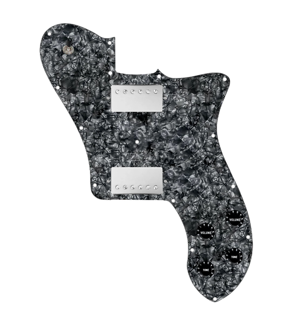 920D Custom 72 Deluxe Tele Loaded Pickguard With Nickel Cool Kids Humbuckers, Black Knobs, and Black Pearl Pickguard