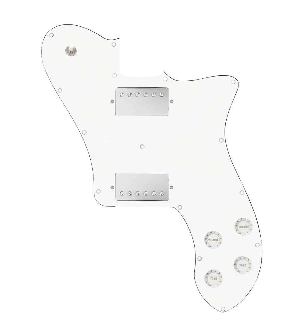 920D Custom 72 Deluxe Tele Loaded Pickguard With Nickel Cool Kids Humbuckers, White Knobs, and White Pickguard
