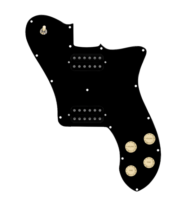 920D Custom 72 Deluxe Tele Loaded Pickguard With Uncovered Cool Kids Humbuckers, Aged White Knobs, and Black Pickguard