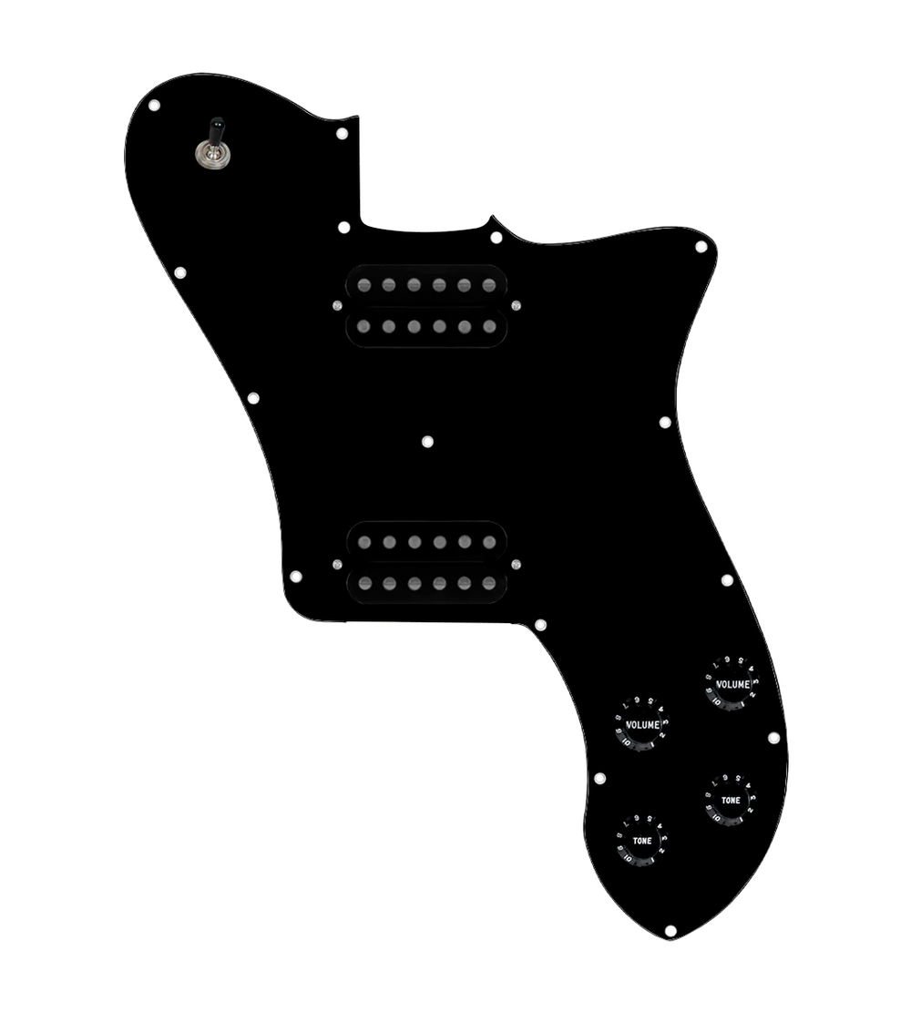 920D Custom 72 Deluxe Tele Loaded Pickguard With Uncovered Cool Kids Humbuckers, Black Knobs, and Black Pickguard