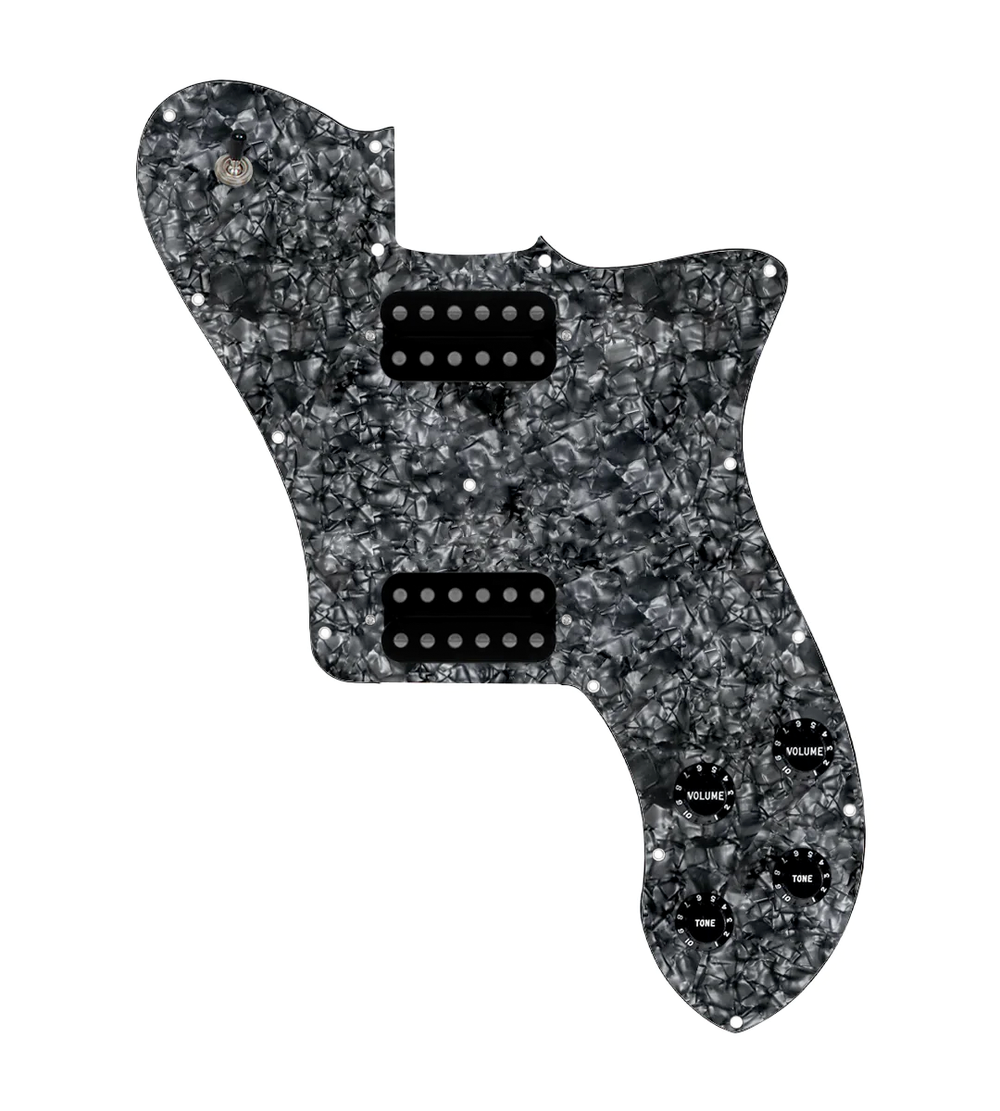 920D Custom 72 Deluxe Tele Loaded Pickguard With Uncovered Cool Kids Humbuckers, Black Knobs, and Black Pearl Pickguard