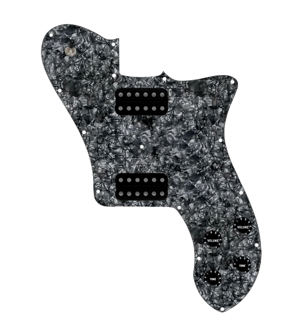 920D Custom 72 Deluxe Tele Loaded Pickguard With Uncovered Cool Kids Humbuckers, Black Knobs, and Black Pearl Pickguard