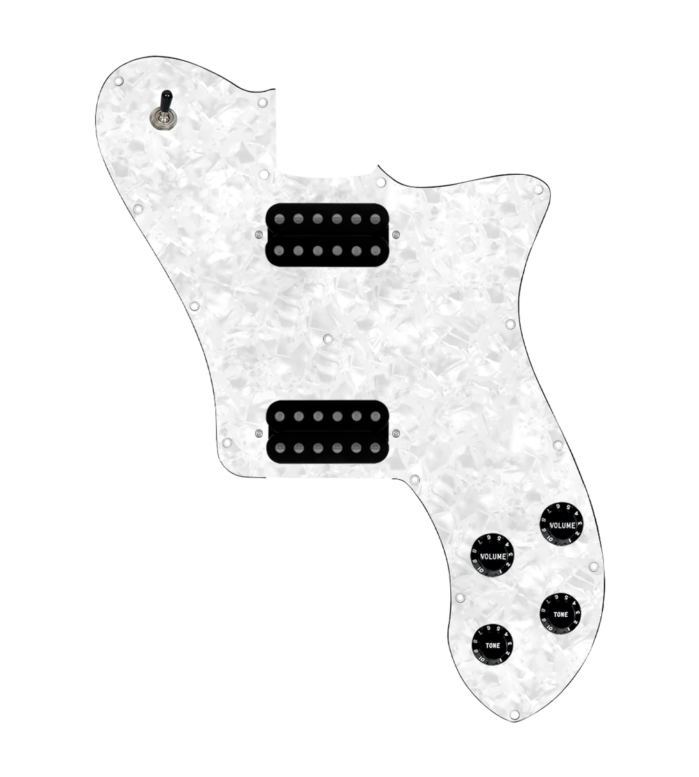 920D Custom 72 Deluxe Tele Loaded Pickguard With Uncovered Cool Kids Humbuckers, Black Knobs, and White Pearl Pickguard