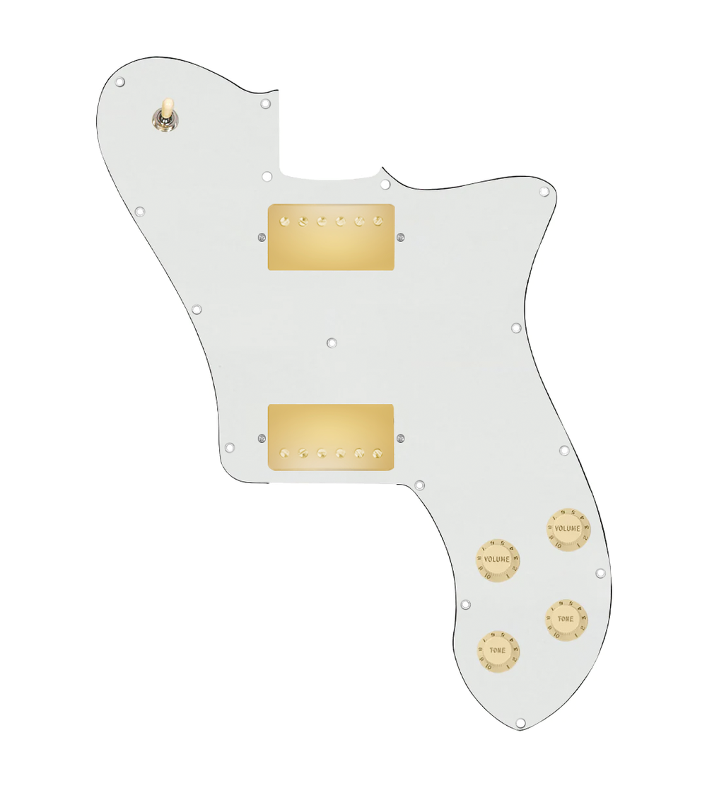 920D Custom 72 Deluxe Tele Loaded Pickguard With Gold Roughneck Humbuckers, Aged White Knobs, and Parchment Pickguard