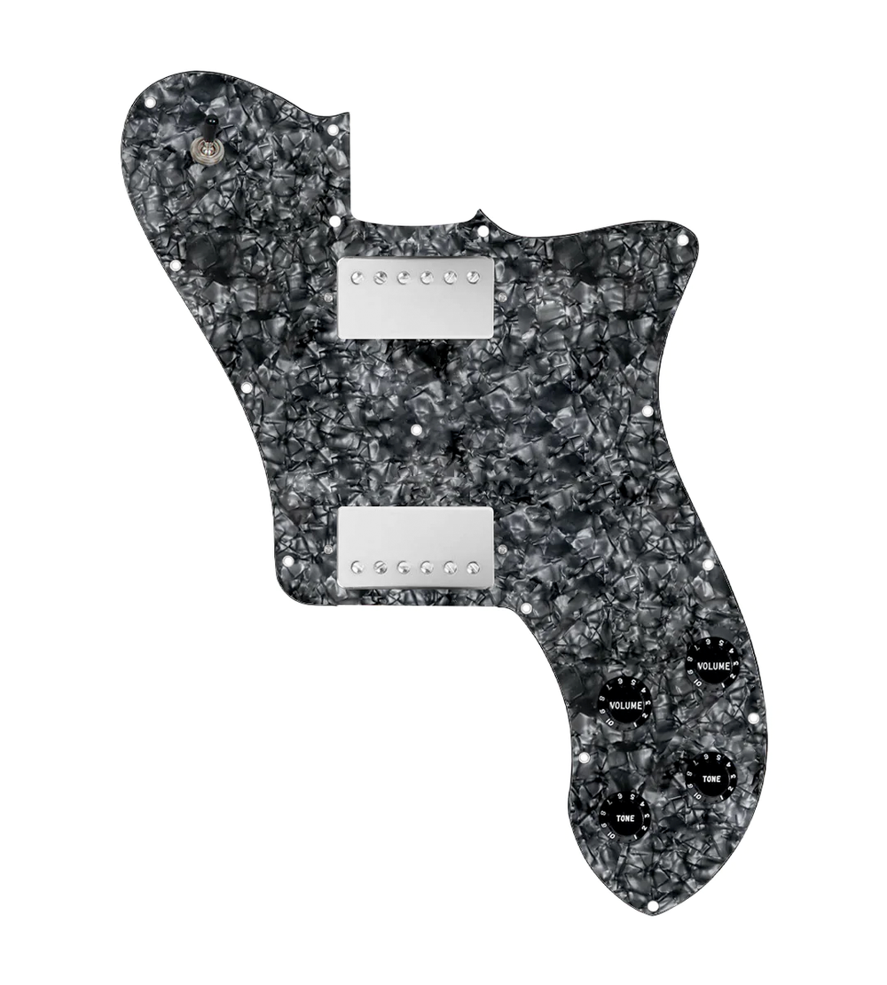 920D Custom 72 Deluxe Tele Loaded Pickguard With Nickel Roughneck Humbuckers, Black Knobs, and Black Pearl Pickguard