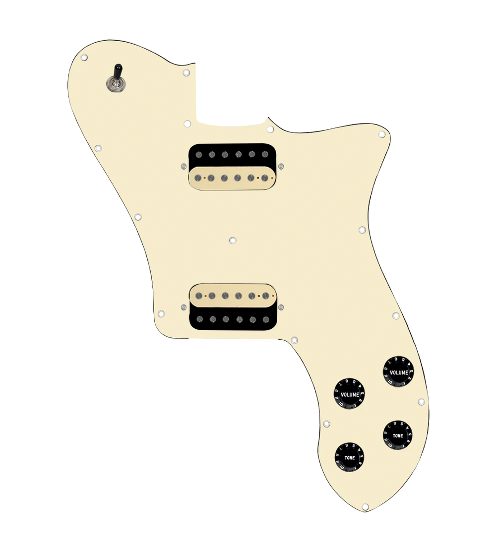 920D Custom 72 Deluxe Tele Loaded Pickguard With Uncovered Roughneck Humbuckers, Black Knobs, and Aged White Pickguard