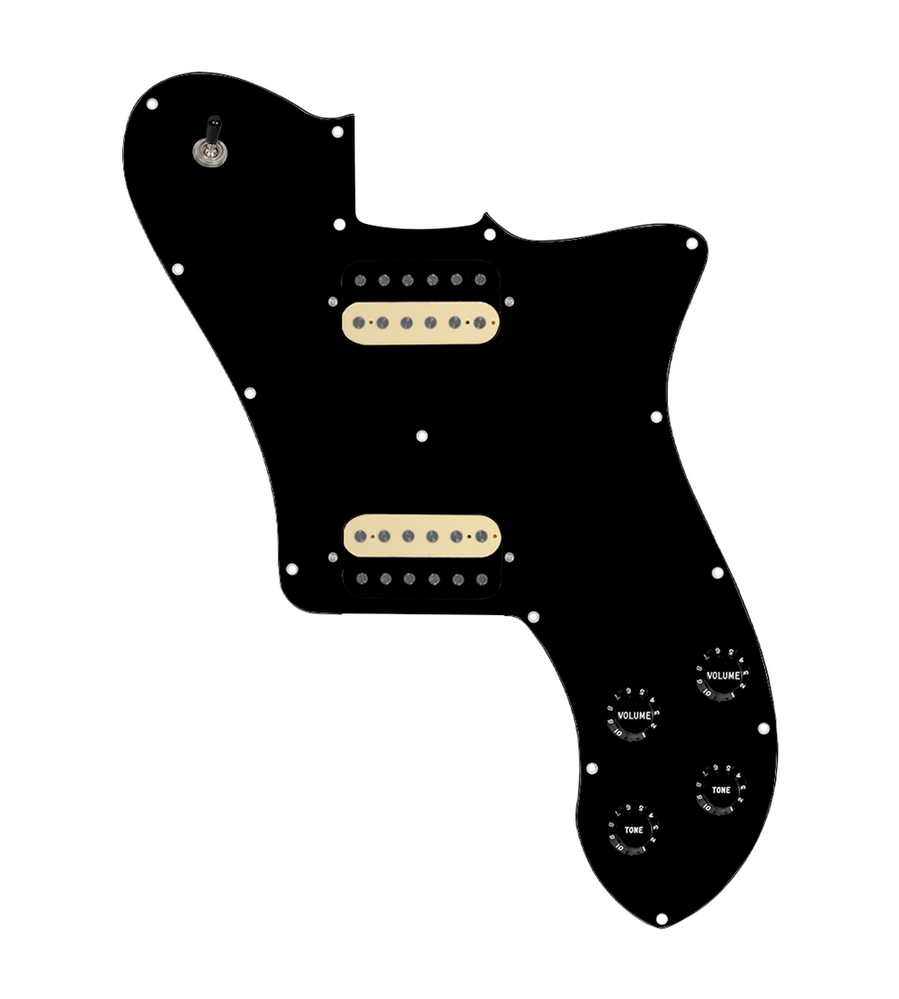 920D Custom 72 Deluxe Tele Loaded Pickguard With Uncovered Roughneck Humbuckers, Black Knobs, and Black Pickguard