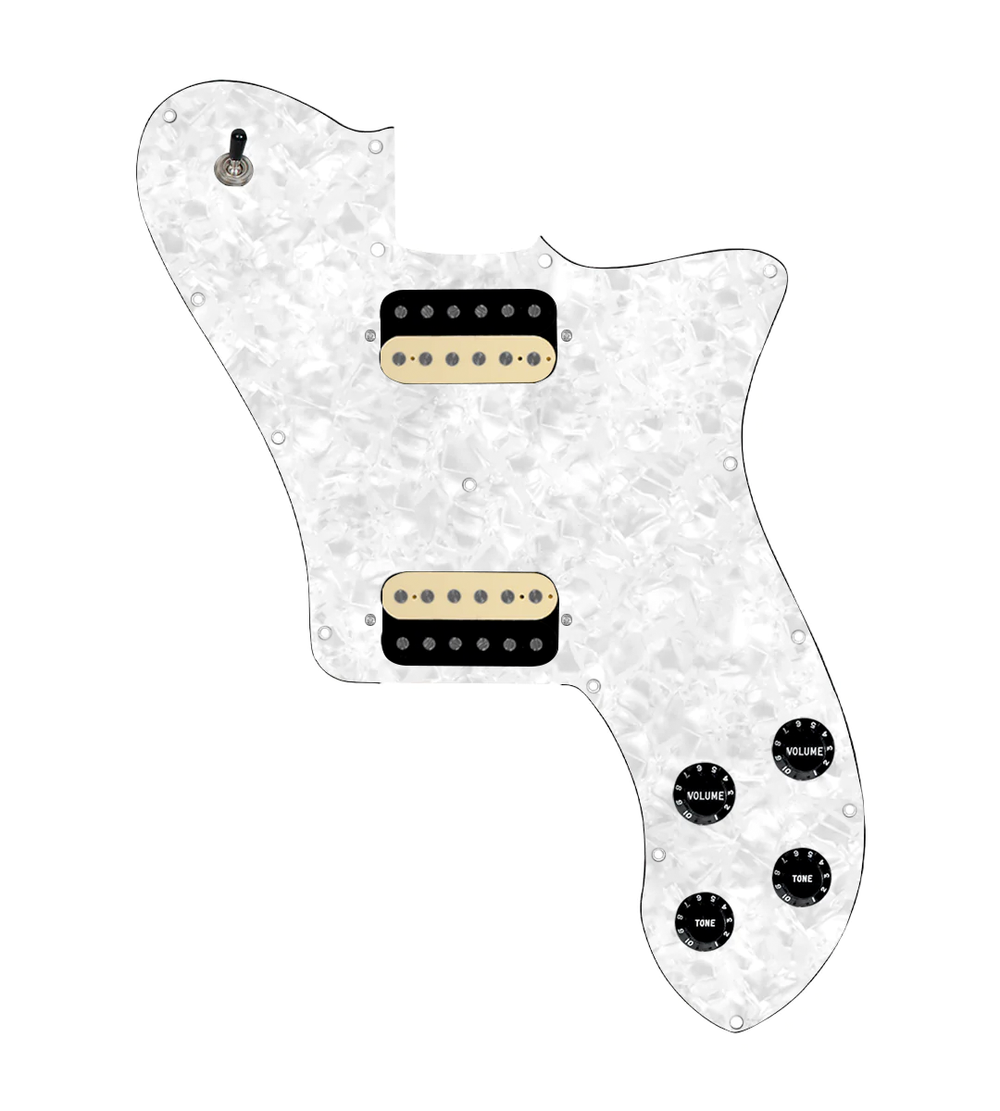 920D Custom 72 Deluxe Tele Loaded Pickguard With Uncovered Roughneck Humbuckers, Black Knobs, and White Pearl Pickguard