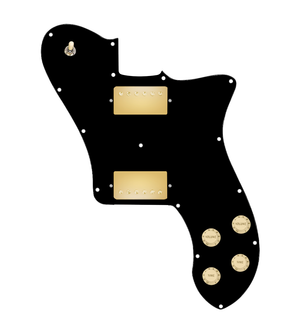 920D Custom 72 Deluxe Tele Loaded Pickguard With Gold Smoothie Humbuckers, Aged White Knobs, and Black Pickguard