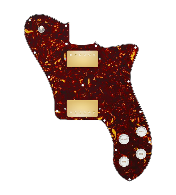 920D Custom 72 Deluxe Tele Loaded Pickguard With Gold Smoothie Humbuckers, White Knobs, and Tortoise Pickguard