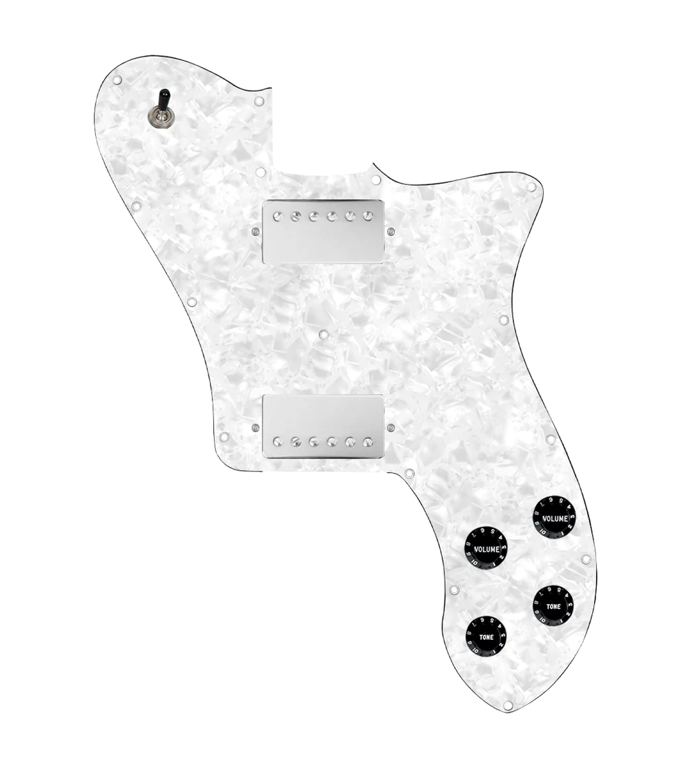 920D Custom 72 Deluxe Tele Loaded Pickguard With Nickel Smoothie Humbuckers, Black Knobs, and White Pearl Pickguard
