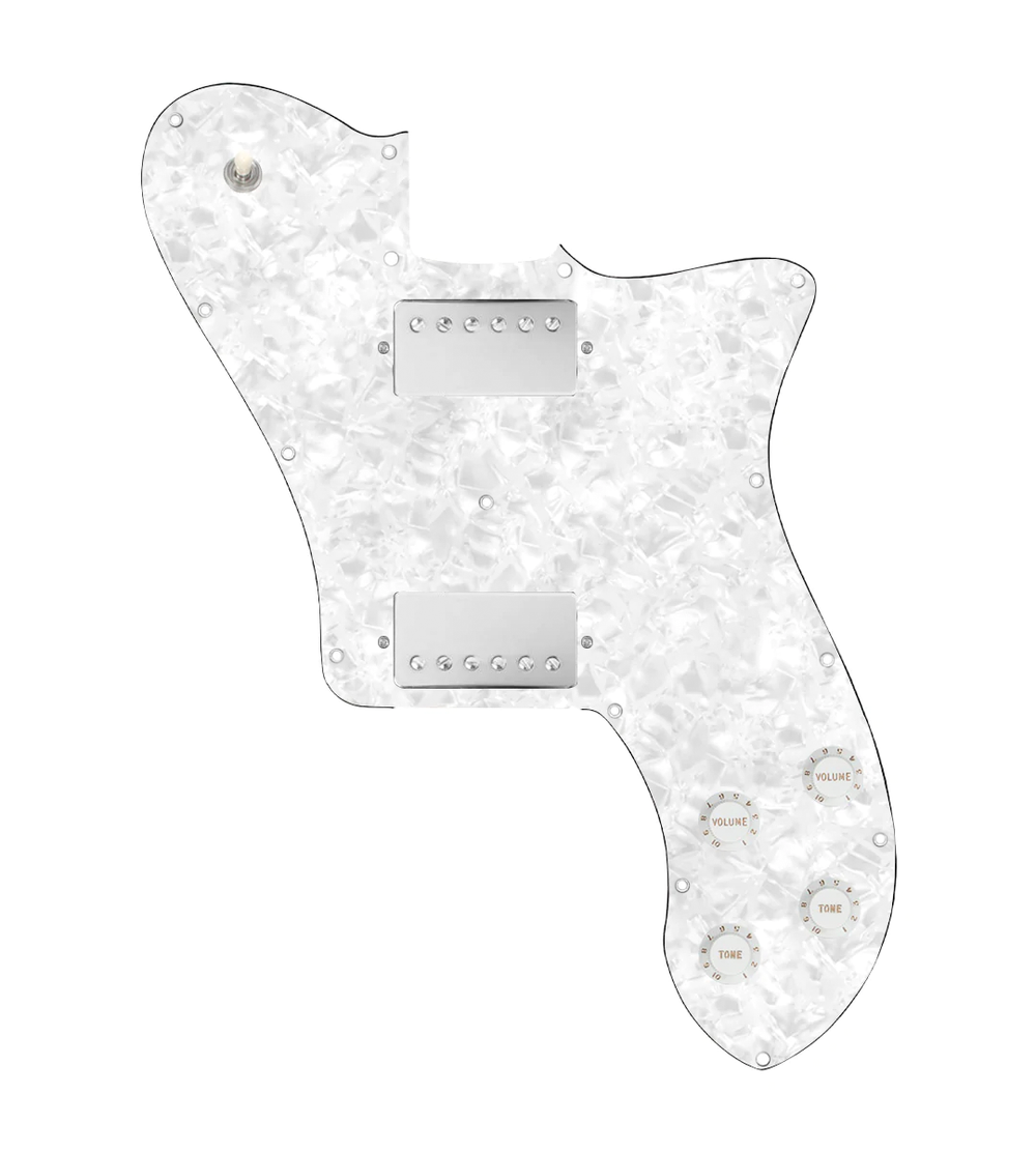 920D Custom 72 Deluxe Tele Loaded Pickguard With Nickel Smoothie Humbuckers, White Knobs, and White Pearl Pickguard